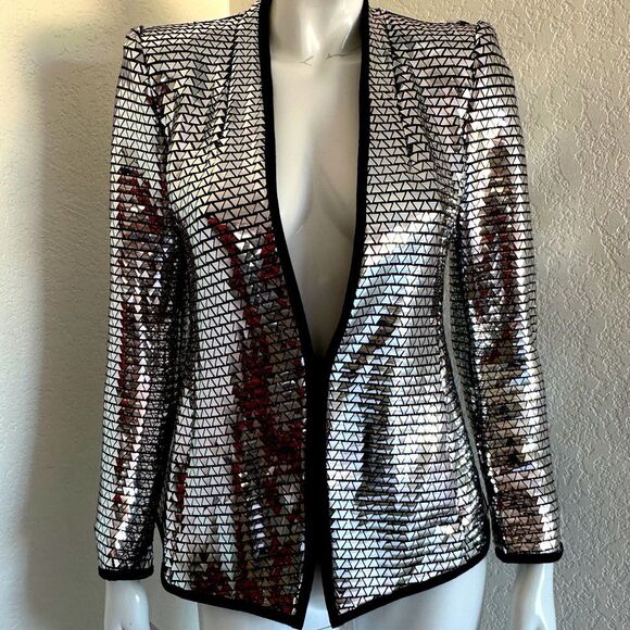 ZARA Blazer Silver Triangle Metallic Sequin Jacket Trinny • BLOGGER FAVORITE • - Picture 9 of 12